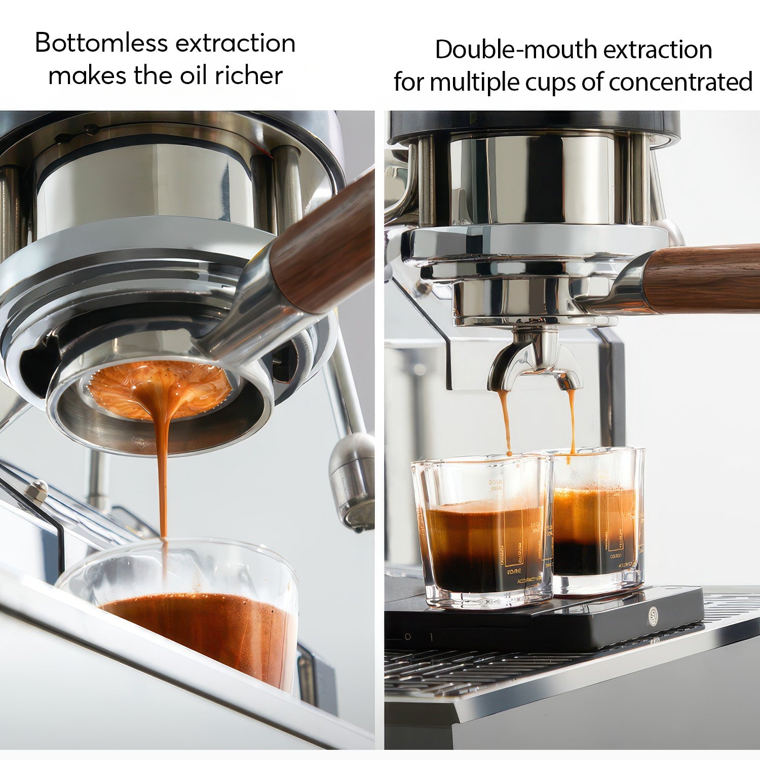 Bottomless Portafilter with Removable Double Spout